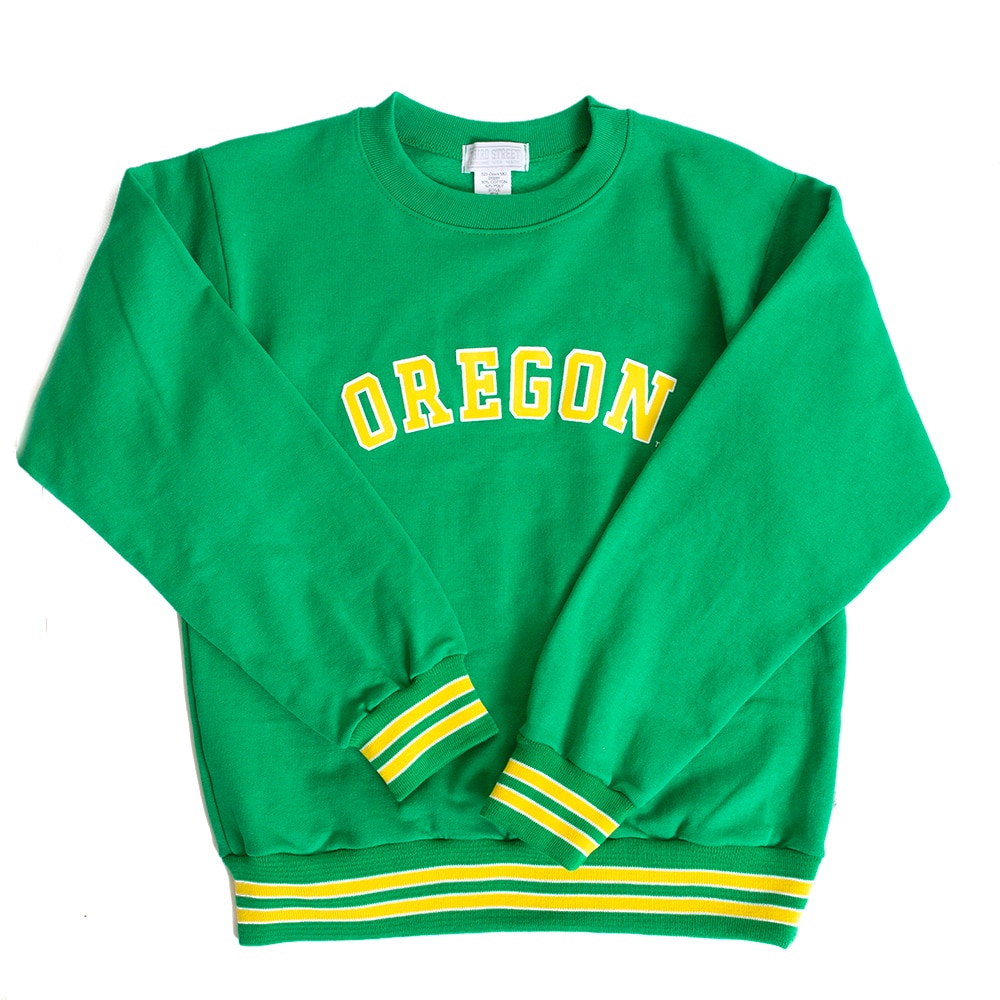 Youth Green with Stripe Athletic Rib Third Street Fleece 23 Yellow Arched Oregon Crew
